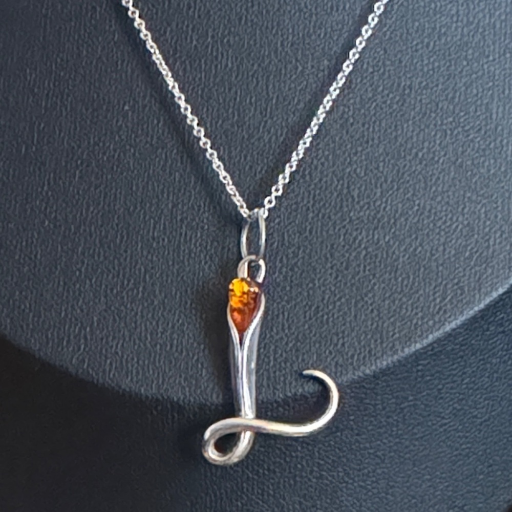 Love Sterling Silver Amber Letter L Necklace Pendant on 18” Chain